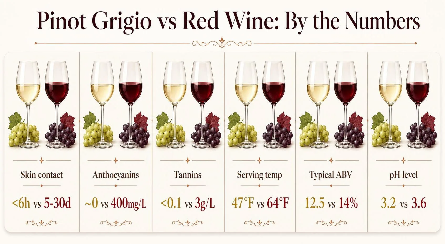 Is Pinot Grigio A Red Wine? 1 Pinot Grigio vs Red Wine: By the Numbers — key facts at a glance