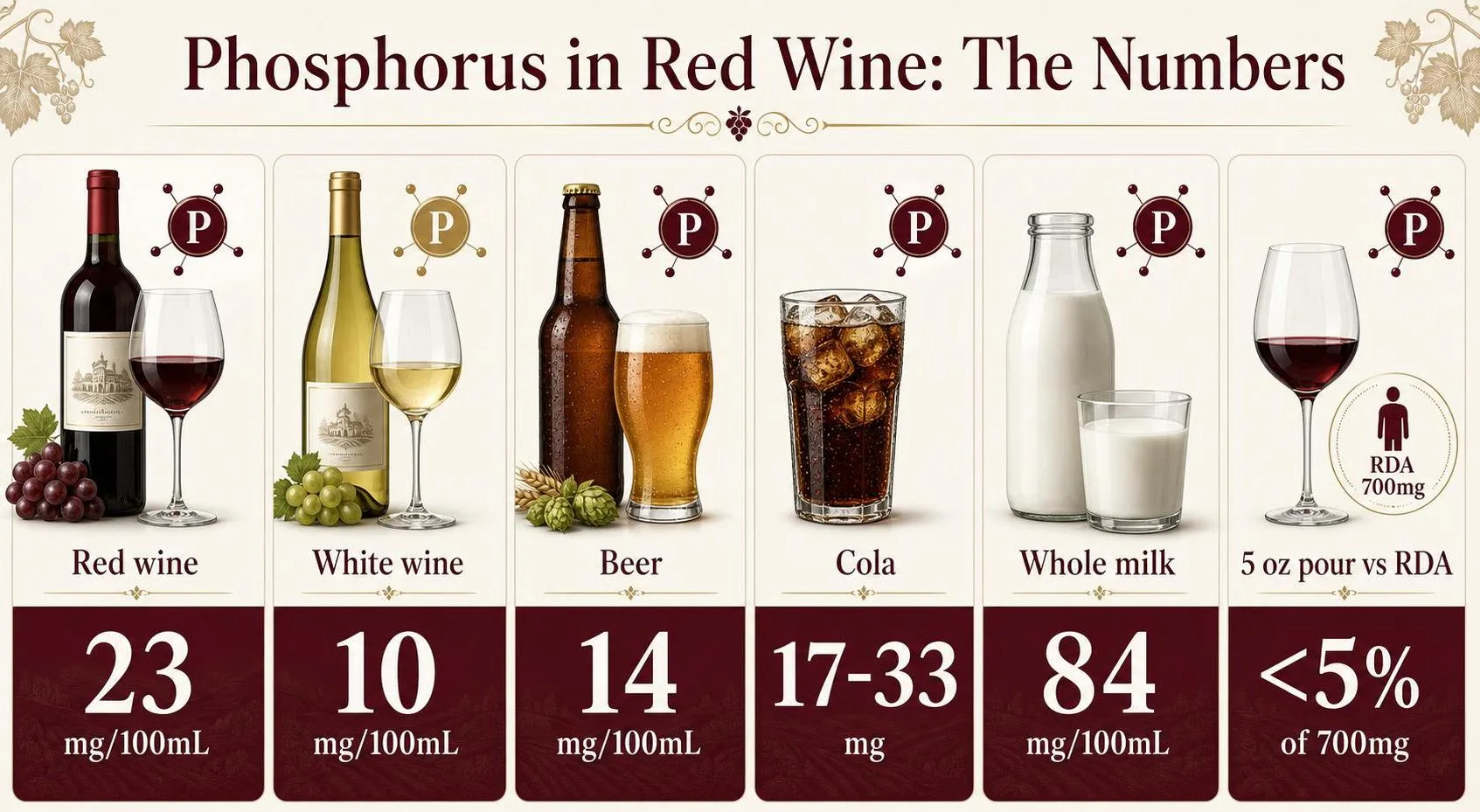 Is Red Wine High In Phosphorus? 1 Phosphorus in Red Wine: The Numbers — key facts at a glance
