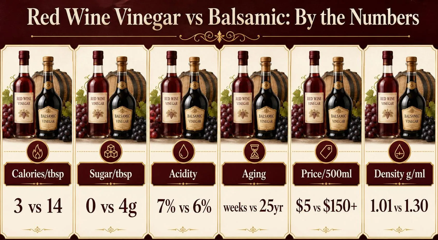 7 Key Differences Explained: Is Red Wine Vinegar The Same As Balsamic Vinegar? 1 Red Wine Vinegar vs Balsamic: By the Numbers — key facts at a glance