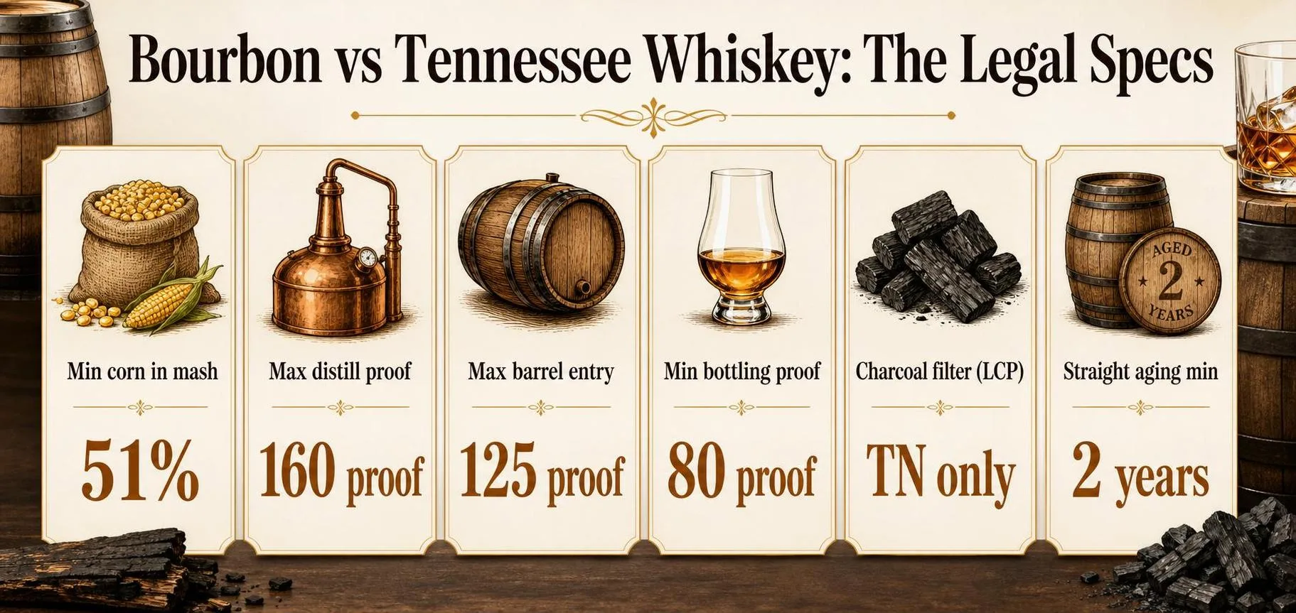 Is Tennessee Whiskey Bourbon? The Most Accurate Answer 1 Bourbon vs Tennessee Whiskey: The Legal Specs — key facts at a glance
