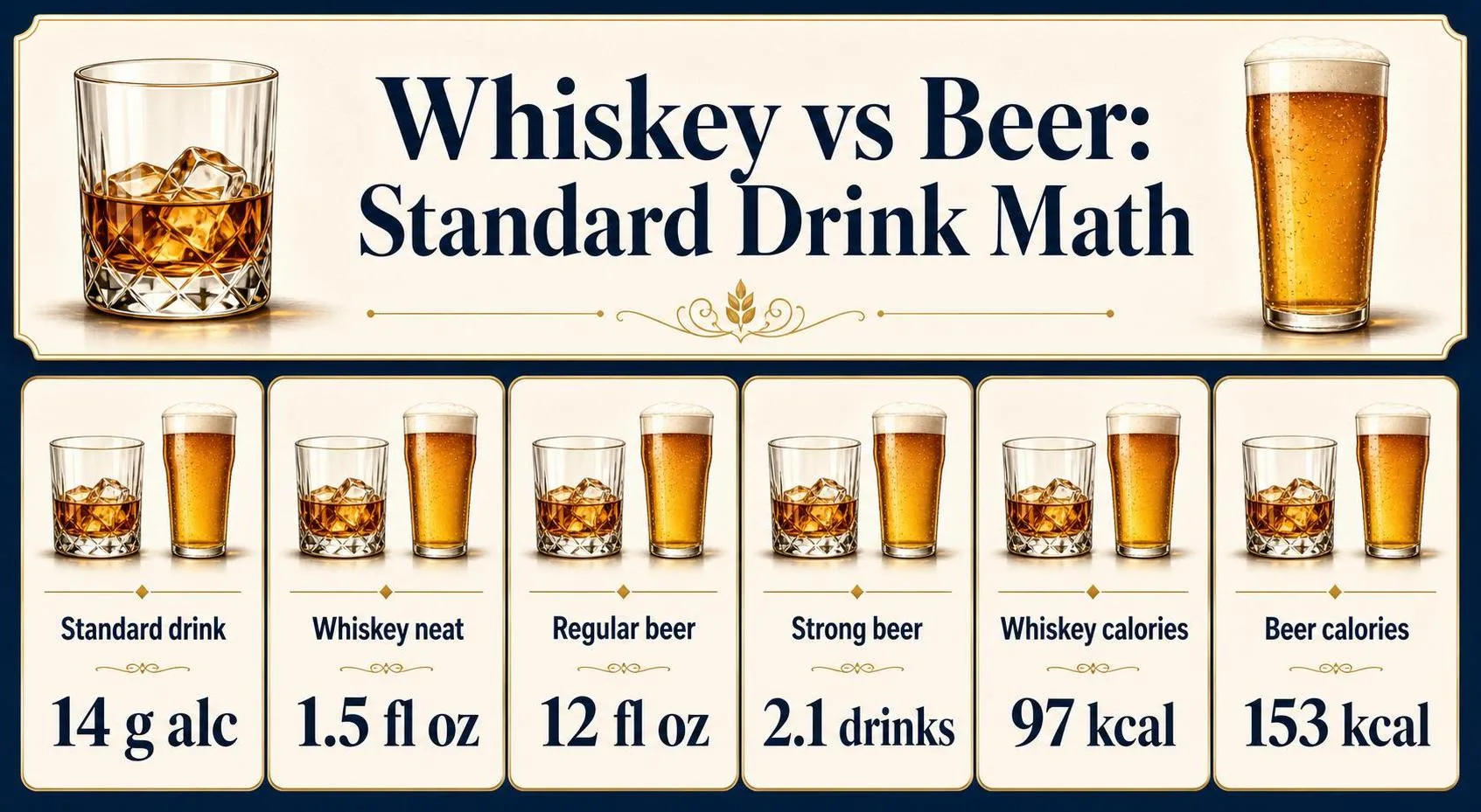 Is Whiskey Healthier Than Beer? 1 Whiskey vs Beer: Standard Drink Math — key facts at a glance