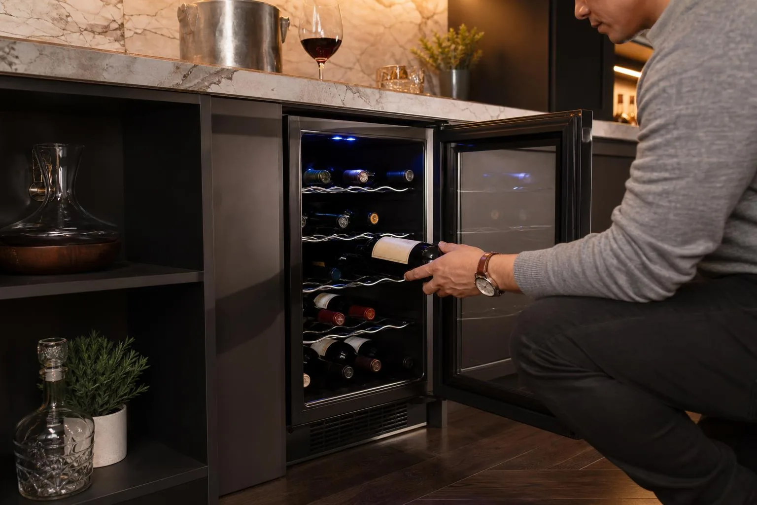 The Ivation IVFWCC121LB review shown in everyday use at home, as tested by FlightWineBar
