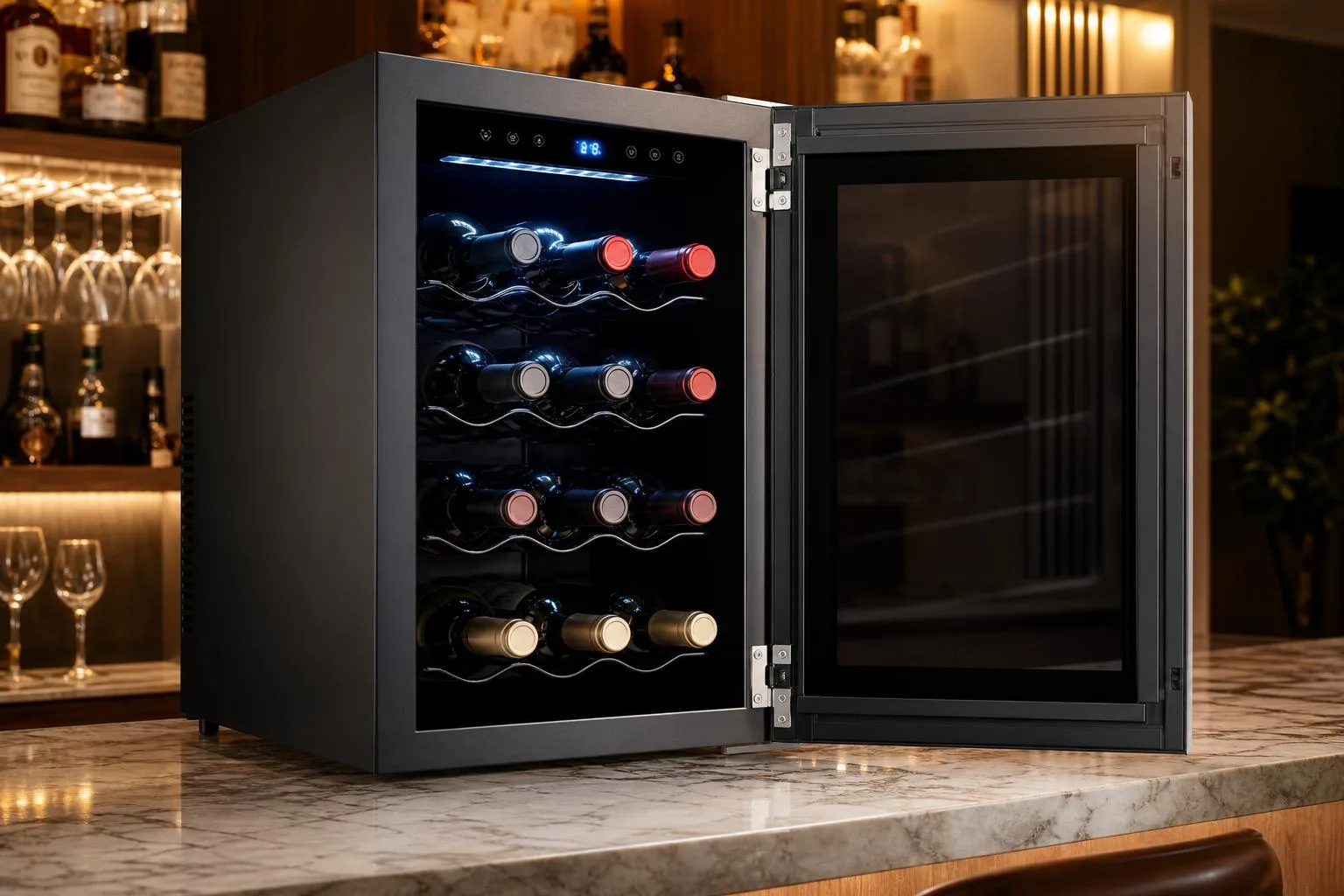 Nutrichef PKCWC12 Small Wine Refrigerator Review (2026): Compact 12-Bottle Storage 2 Close-up of the Nutrichef PKCWC12 review build quality, materials and finish during our review