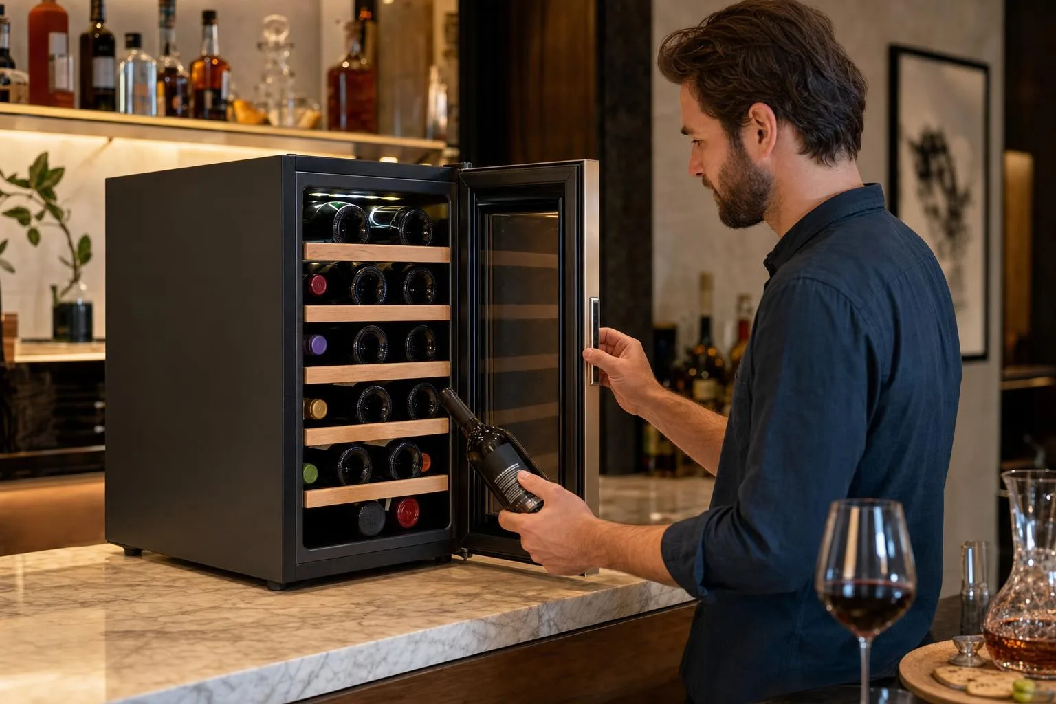 The NutriChef PKCWC24 shown in everyday use at home, as tested by FlightWineBar