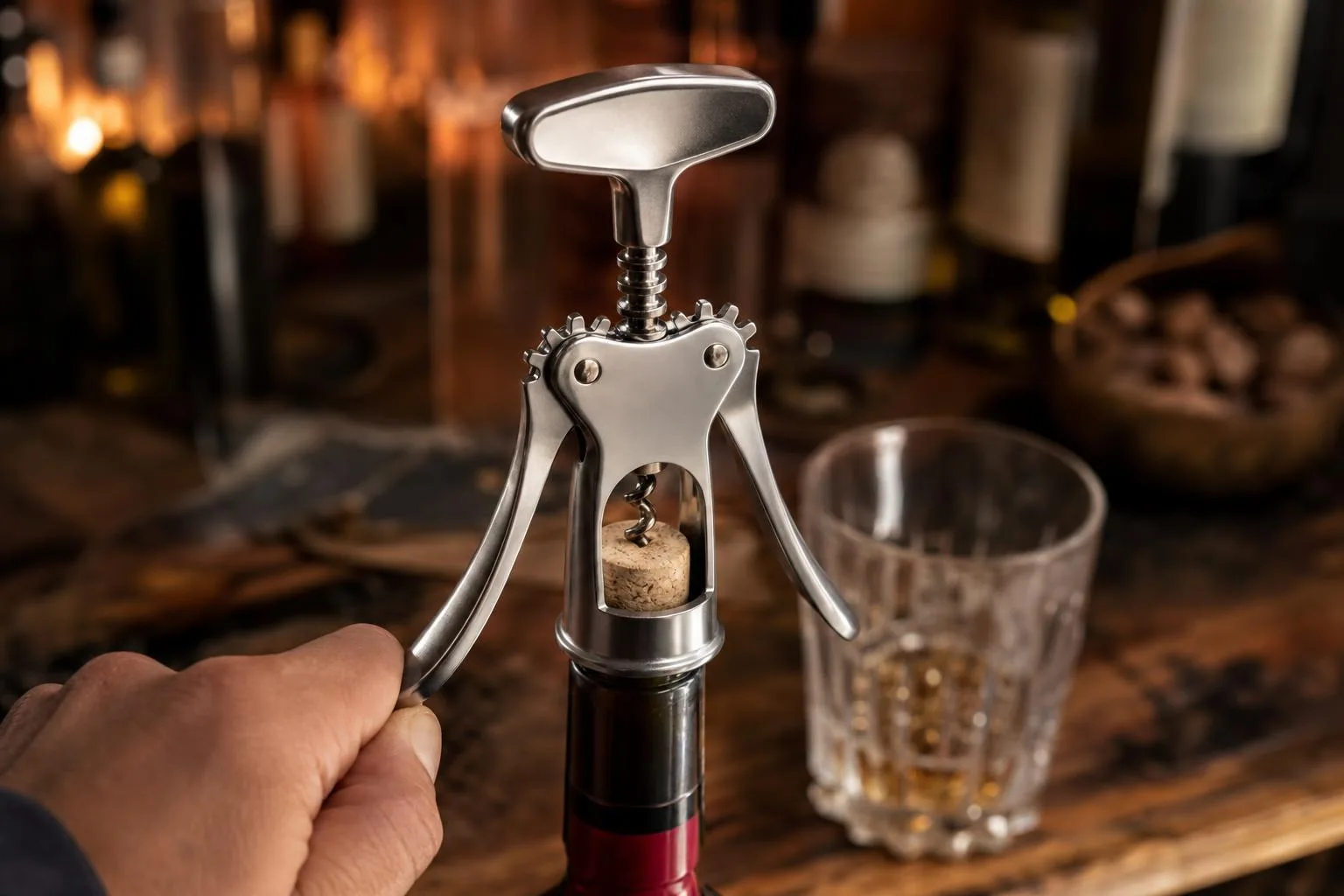 Close-up of the OXO Steel Double Lever Corkscrew build quality, materials and finish during our review