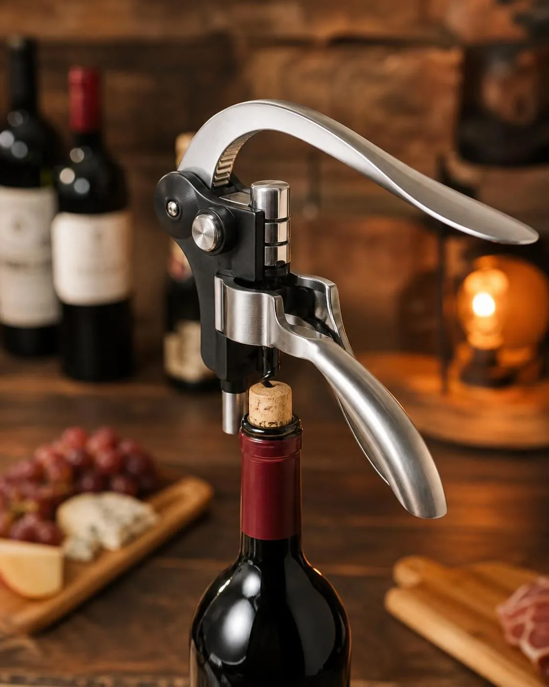 OXO SteeL Vertical Lever Corkscrew Review 2026 2 Close-up of the OXO SteeL Vertical Lever Corkscrew build quality, materials and finish during our review
