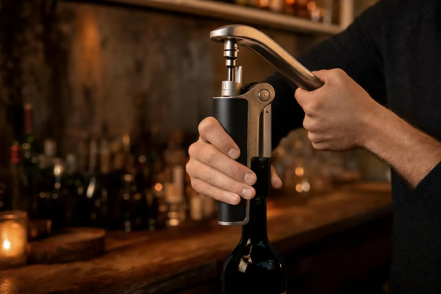 OXO SteeL Vertical Lever Corkscrew Review 2026 3 The OXO SteeL Vertical Lever Corkscrew shown in everyday use at home, as tested by FlightWineBar
