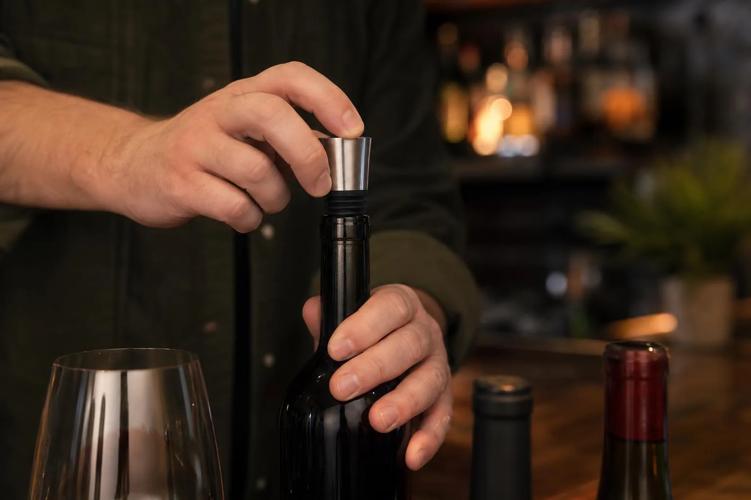 OXO SteeL Wine Stopper and Pourer Review 2026 3 The OXO SteeL Wine Stopper shown in everyday use at home, as tested by FlightWineBar