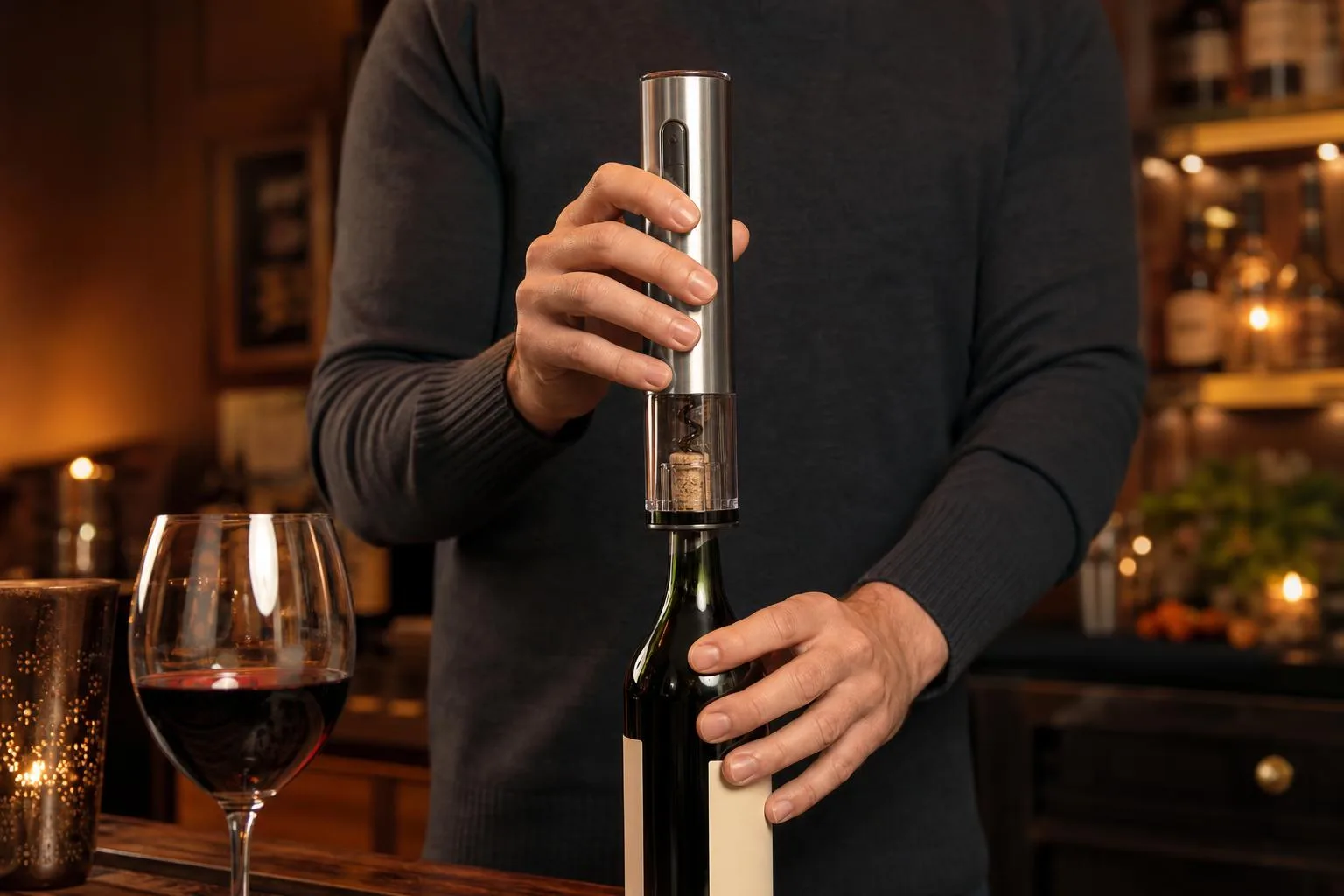 Ozeri Nouveaux II Electric Corkscrew Review 2026 3 The Ozeri Nouveaux II Electric Corkscrew shown in everyday use at home, as tested by FlightWineBar