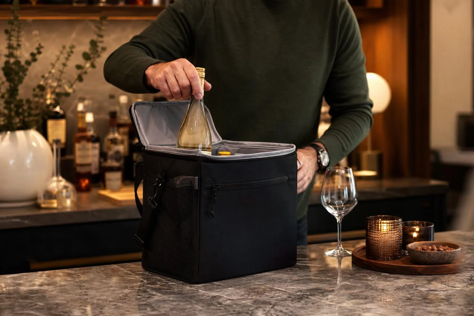 The PackIt PKT-WB-PDB shown in everyday use at home, as tested by FlightWineBar