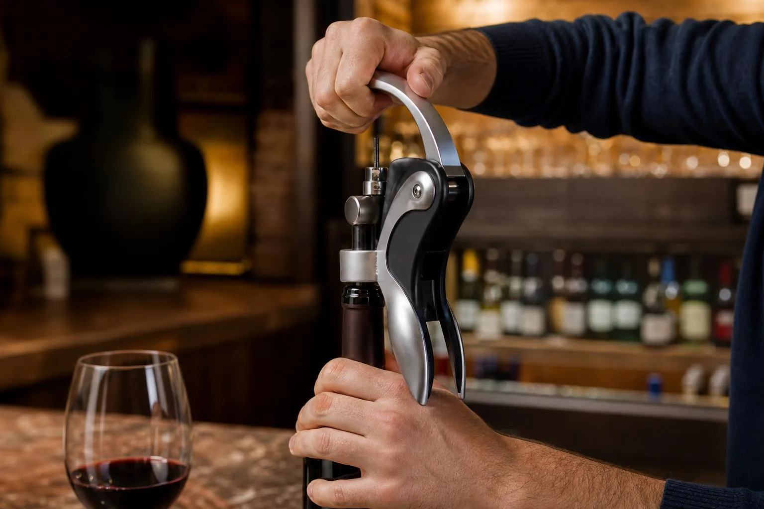Rabbit Vertical Lever Corkscrew with Foil Cutter Review 2026 3 The Rabbit Vertical Lever Corkscrew shown in everyday use at home, as tested by FlightWineBar