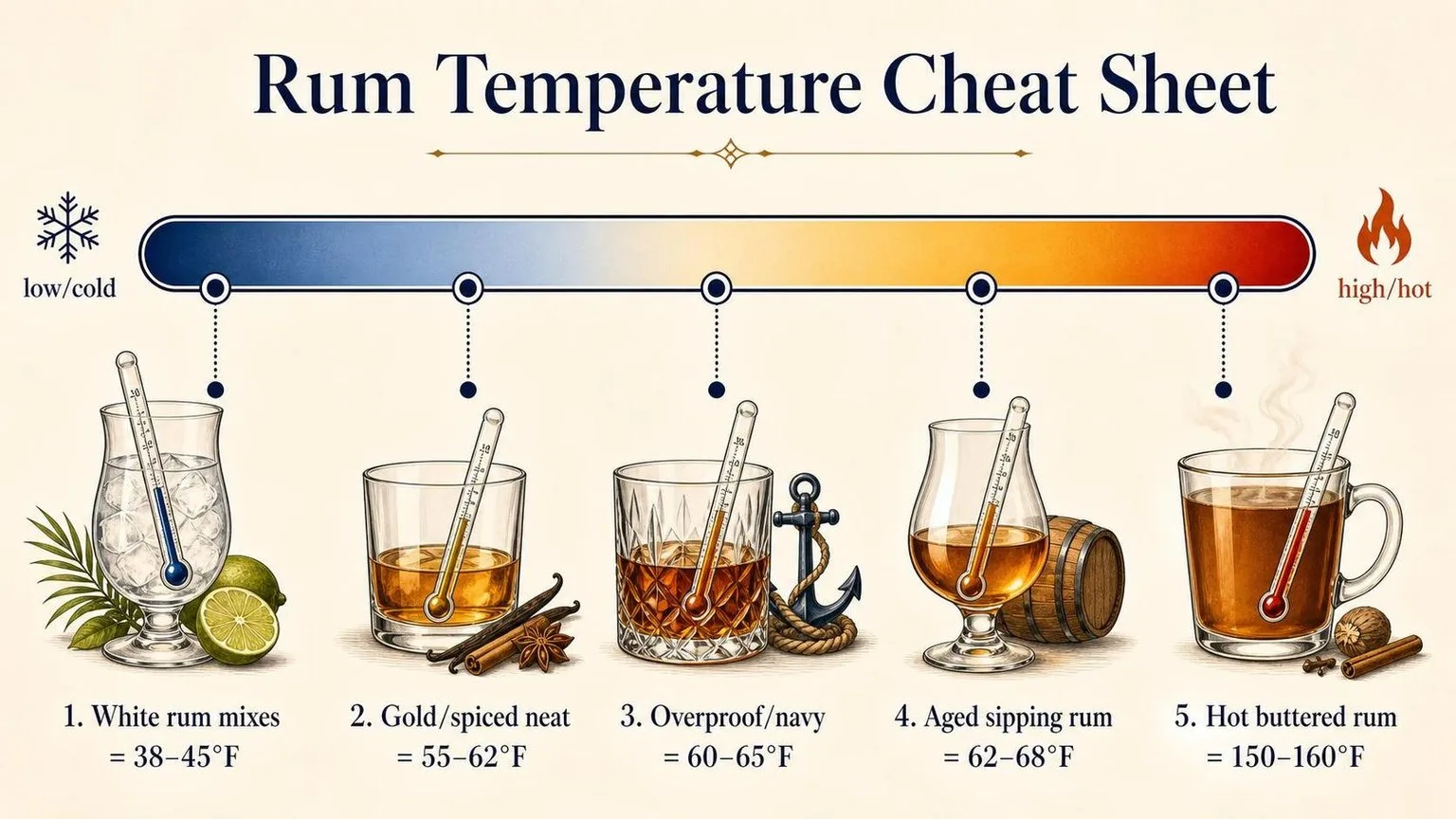 Rum Serving Temperature Guide by Style — key facts at a glance