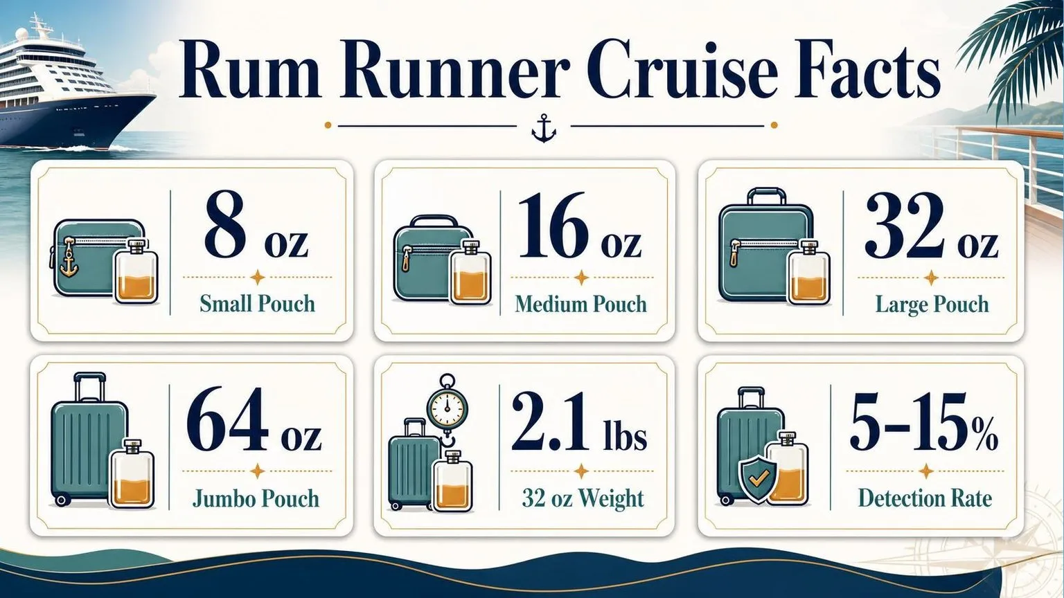 How To Pack Rum Runners For Cruise? 1 Rum Runner Pouch Capacity & Cruise Facts — key facts at a glance