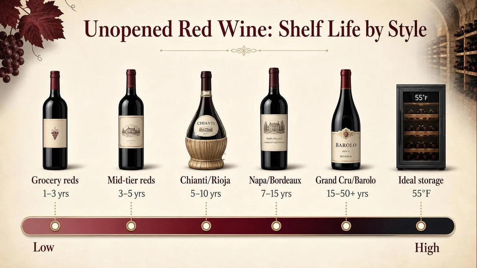 Unopened Red Wine Shelf Life by Style — key facts at a glance