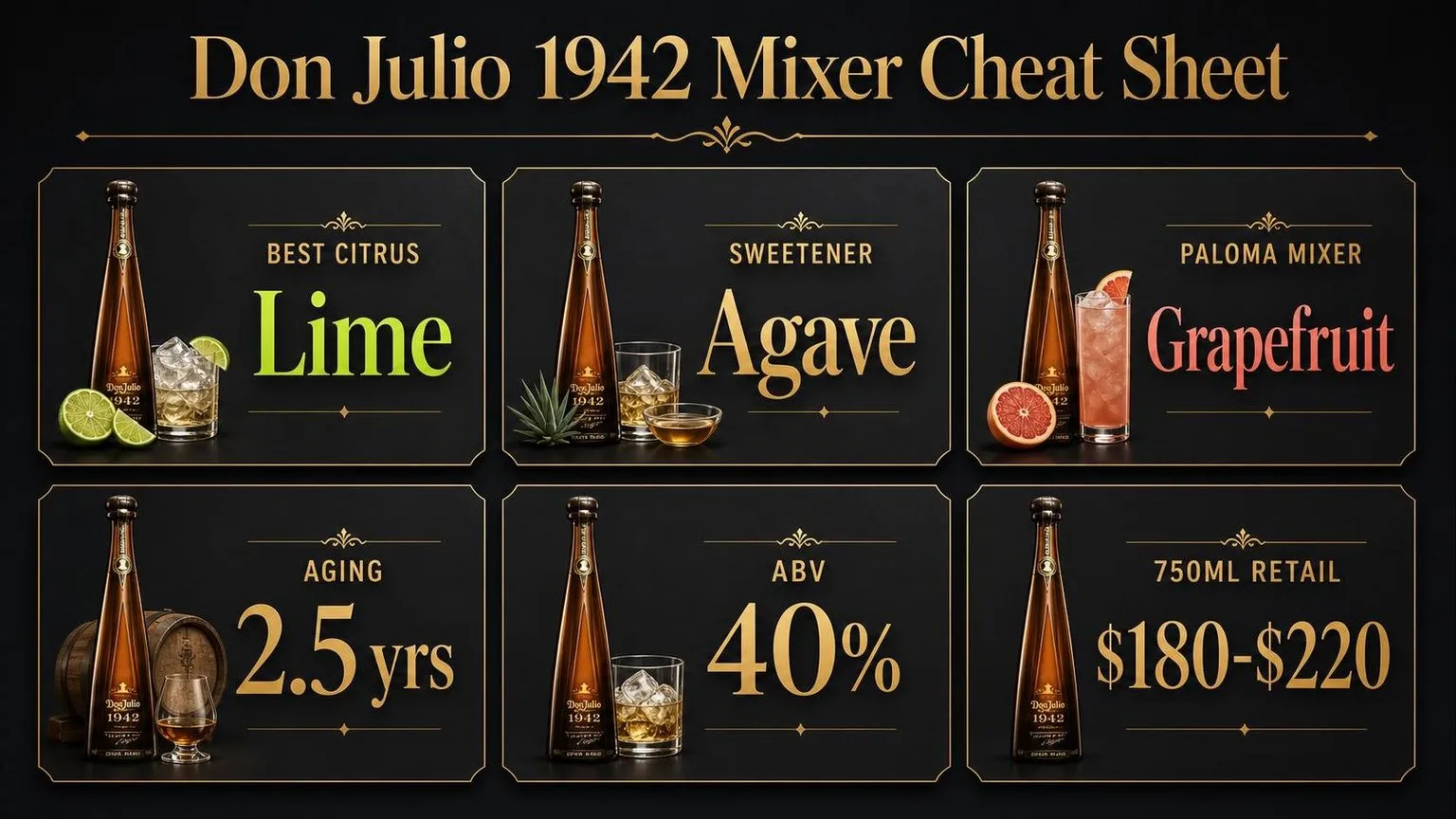 What Mixes Well With Don Julio 1942? 1 Don Julio 1942 Mixer Guide by the Numbers — key facts at a glance