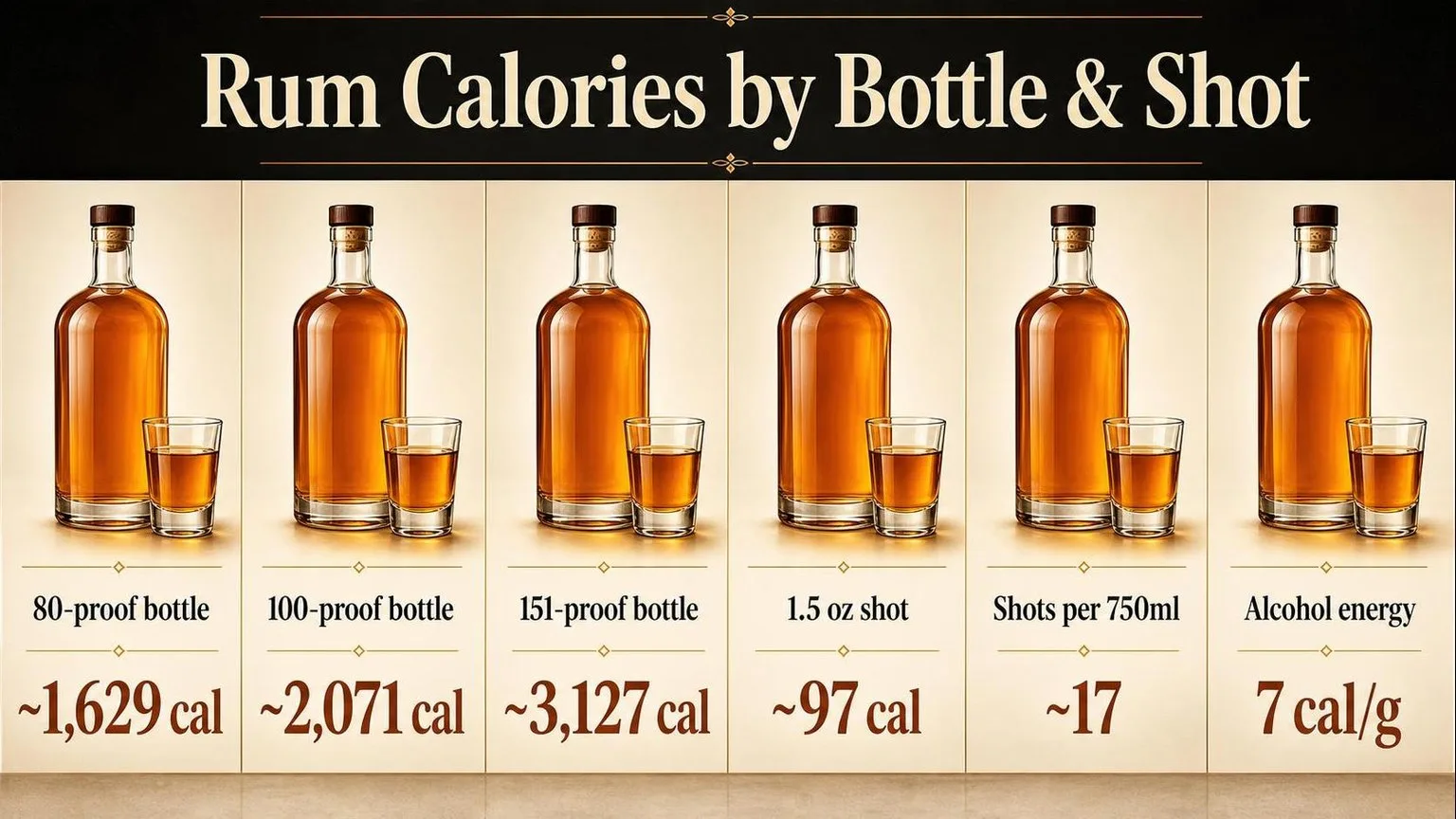 Calories in a 750ml Bottle of Rum by Proof — key facts at a glance
