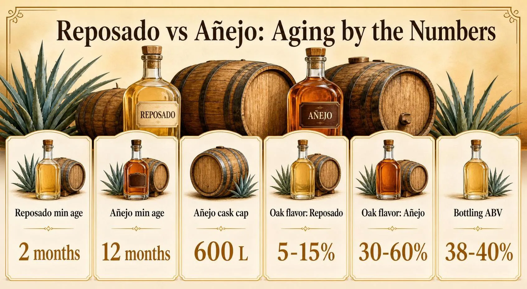 Reposado Vs Anejo - What Is The Difference Between Them? 1 Reposado vs Añejo: Aging by the Numbers — key facts at a glance