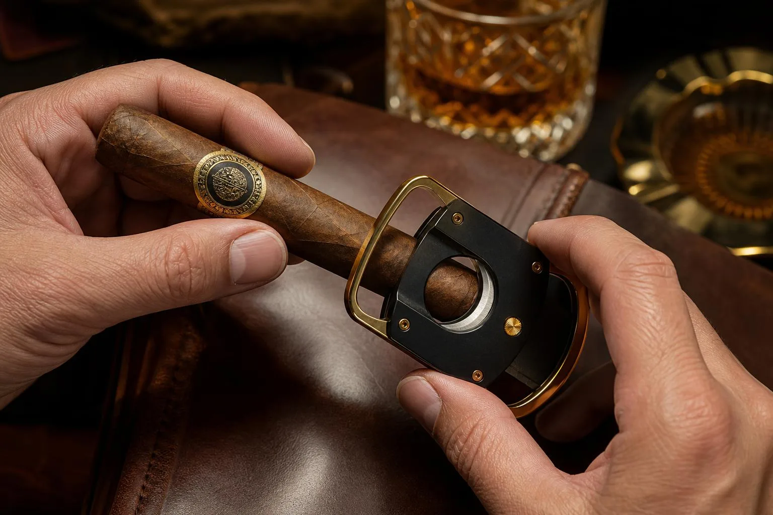 The Roygra cigar cutter shown in everyday use at home, as tested by FlightWineBar