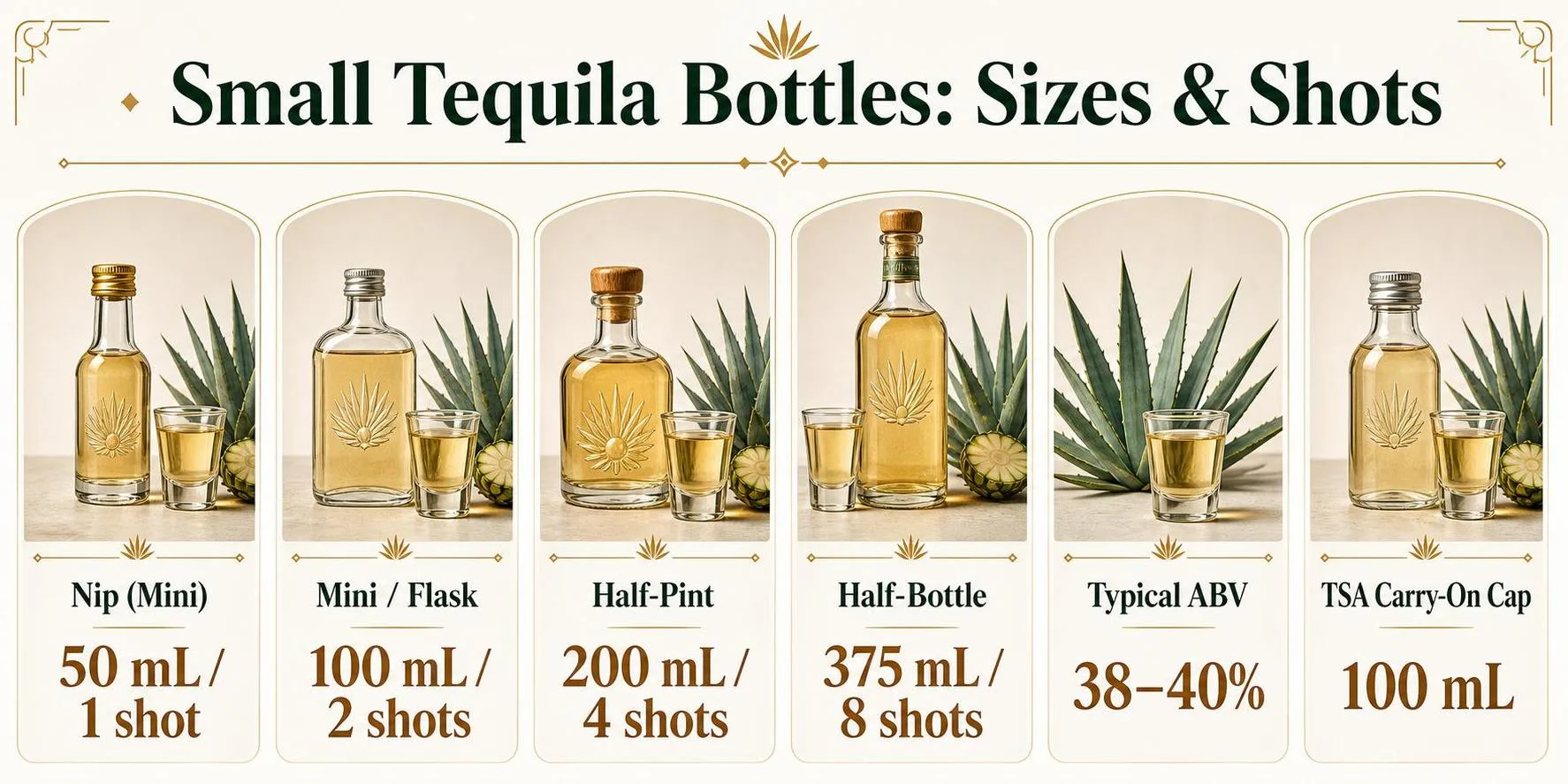 Small Tequila Bottles: Sizes & Shots — key facts at a glance