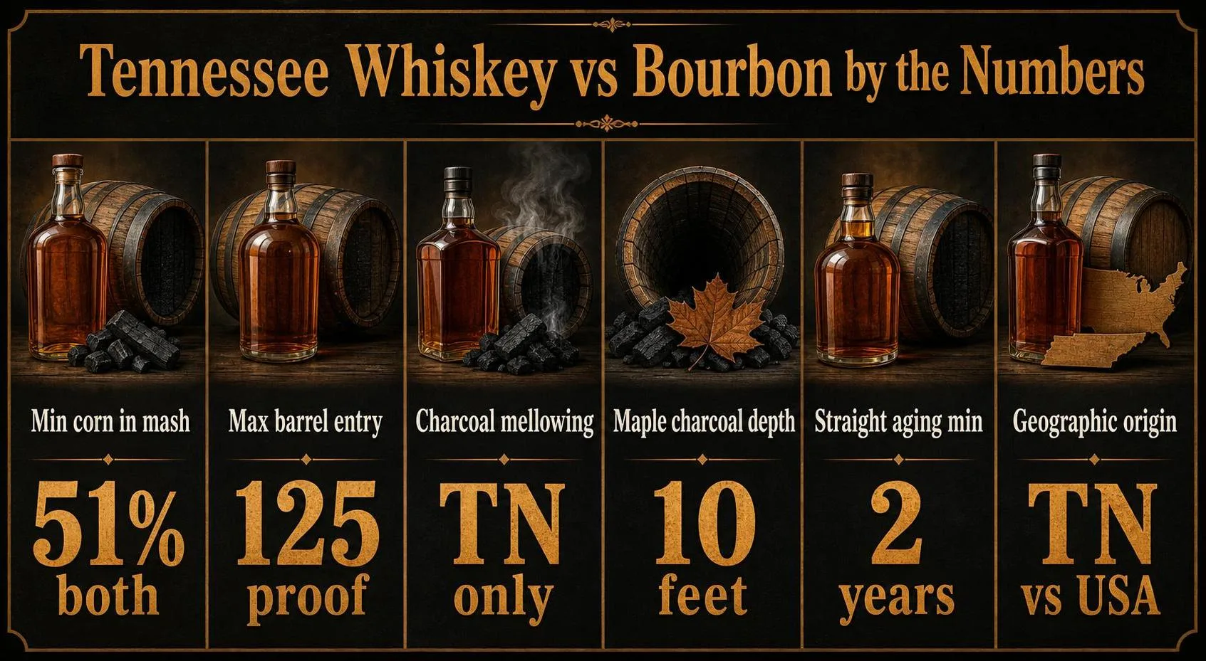 Tennessee Whiskey vs Bourbon by the Numbers — key facts at a glance