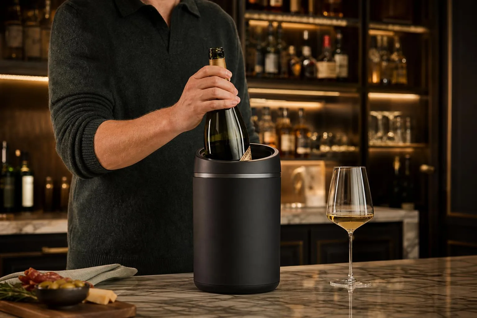 The Tirrinia Portable Wine Cooler shown in everyday use at home, as tested by FlightWineBar