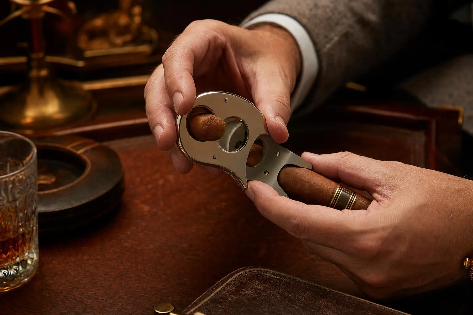 Visol Caseti Kukri Cigar Cutter Review 2026 3 The Visol Caseti Kukri shown in everyday use at home, as tested by FlightWineBar