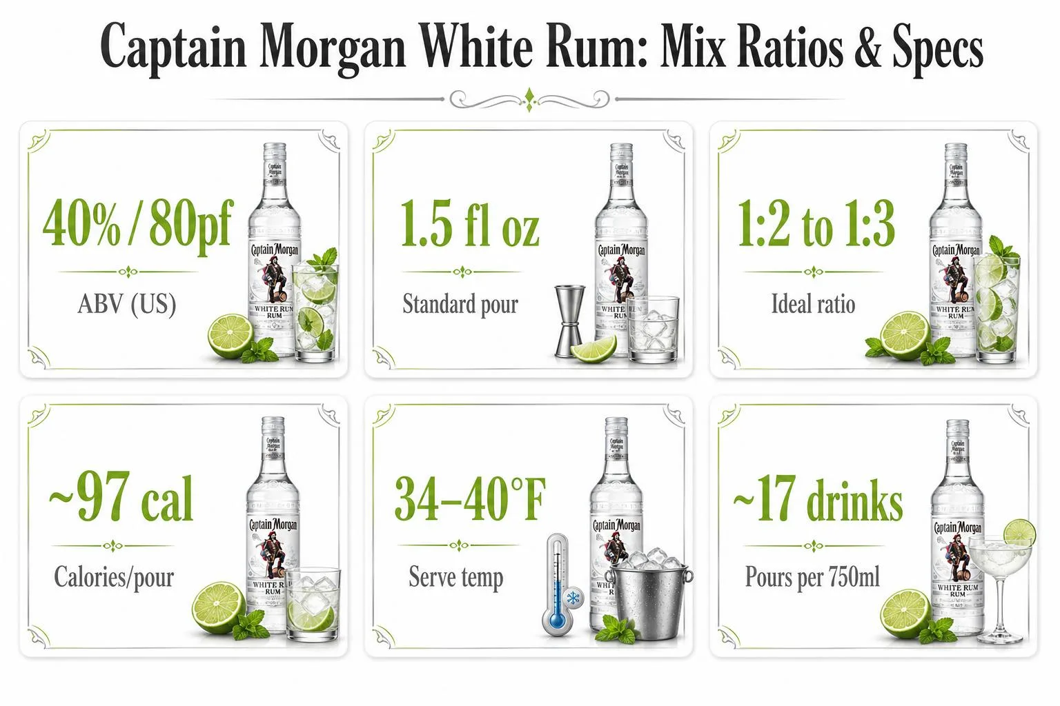 Captain Morgan White Rum: Mix Ratios & Specs — key facts at a glance