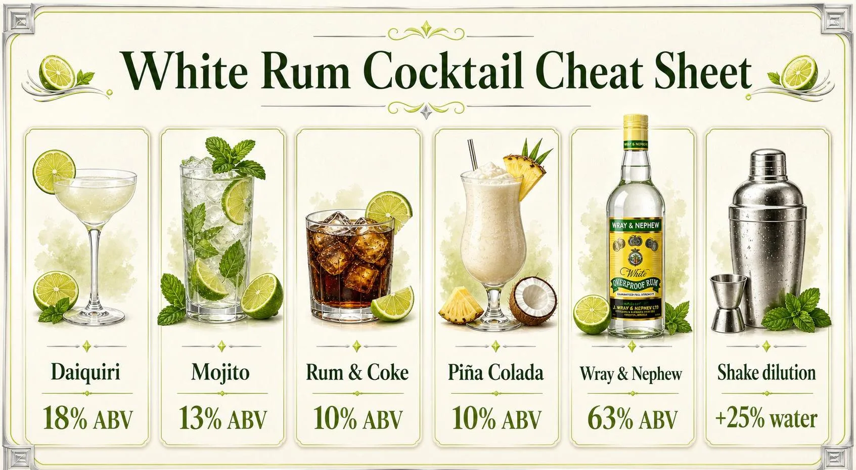 White Rum Cocktail Cheat Sheet — key facts at a glance