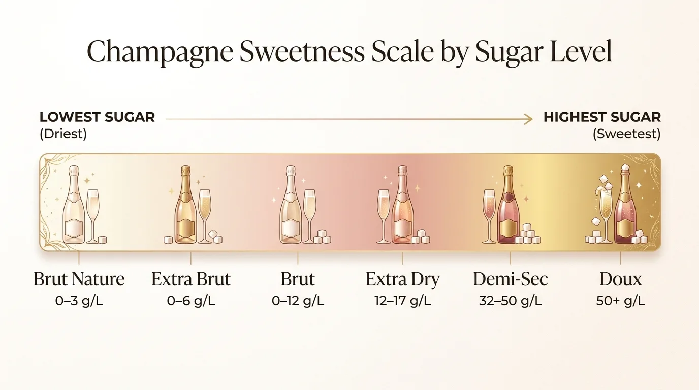 Champagne Sweetness Scale by Sugar Level — key facts at a glance