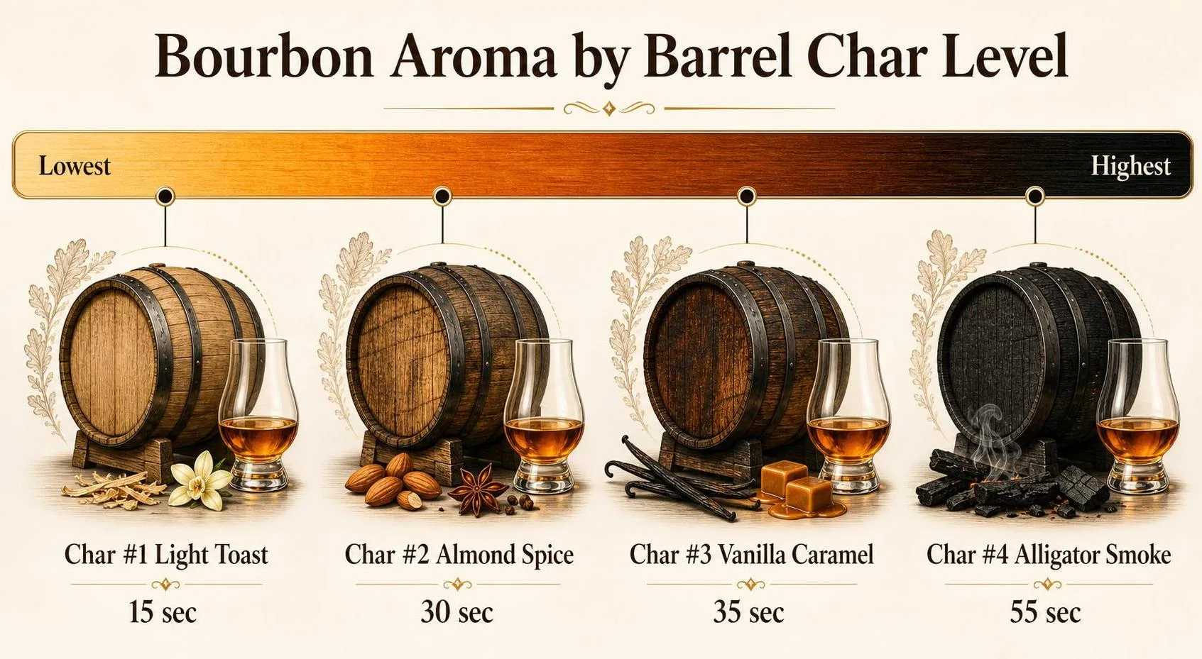 Bourbon Aroma by Barrel Char Level — key facts at a glance