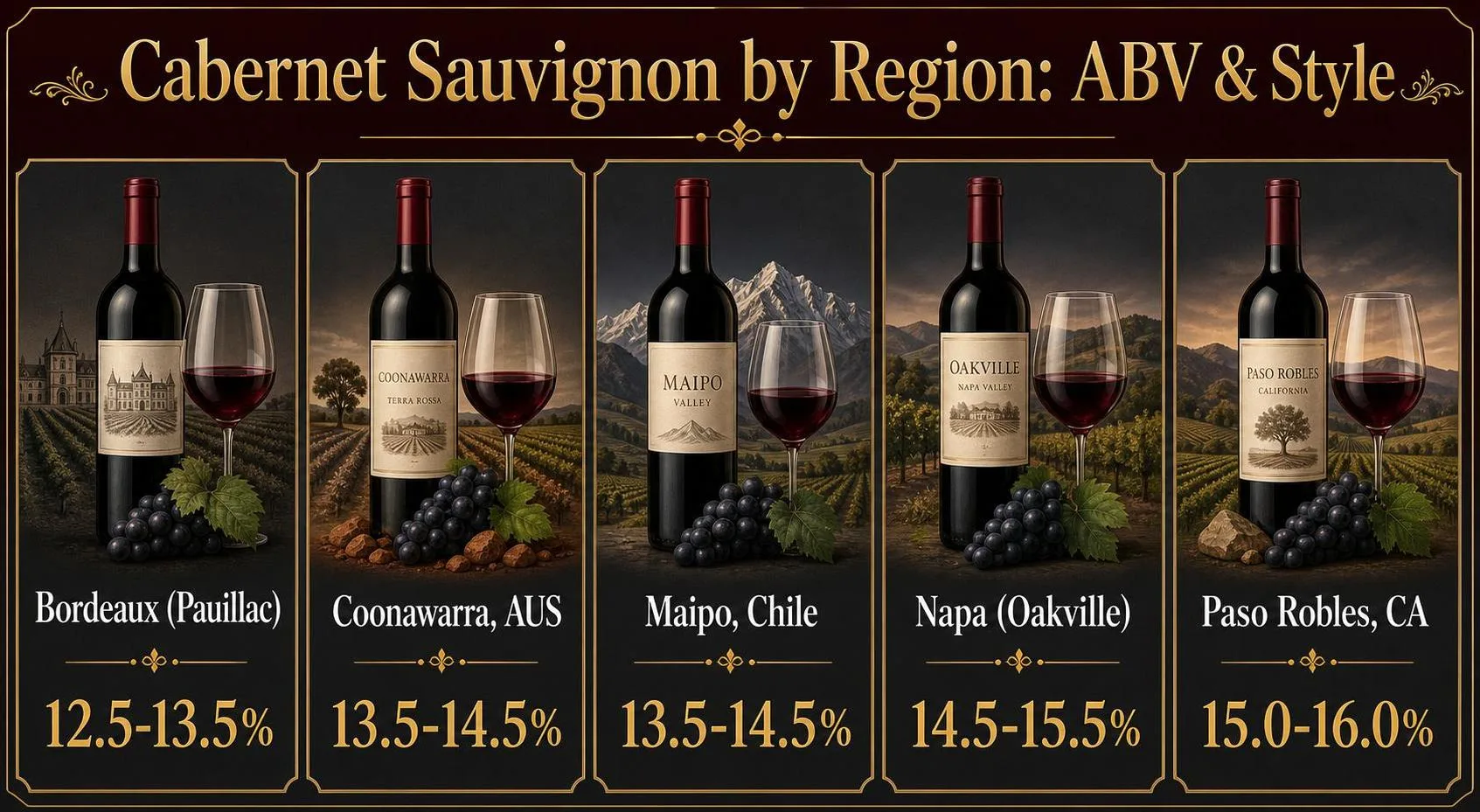 Cabernet Sauvignon by Region: ABV & Style — key facts at a glance