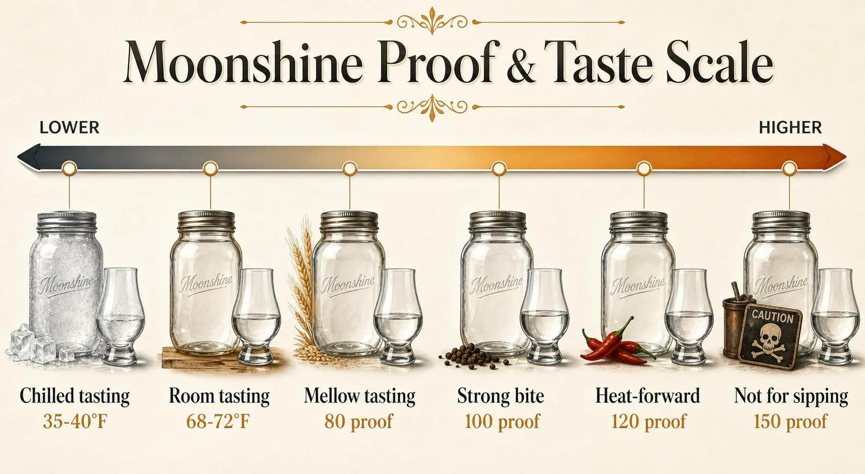 What Does Moonshine Taste Like? 1 Moonshine Proof & Taste Scale — key facts at a glance