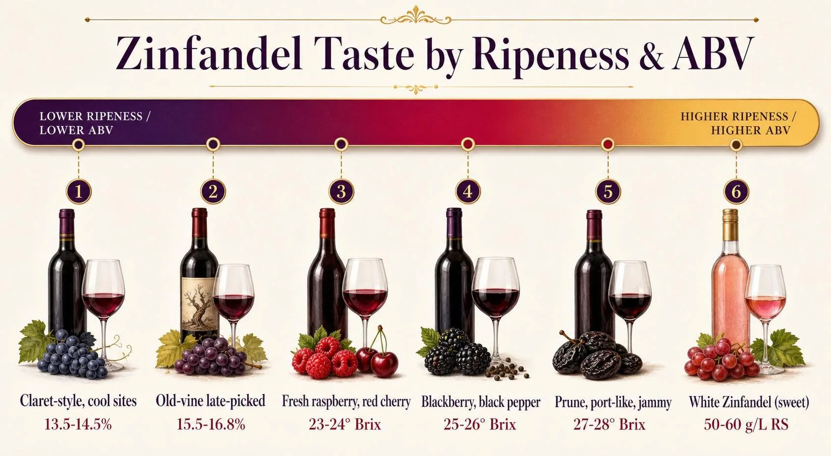 What Does Zinfandel Taste Like? Find Out Now 1 Zinfandel Taste by Ripeness & ABV — key facts at a glance