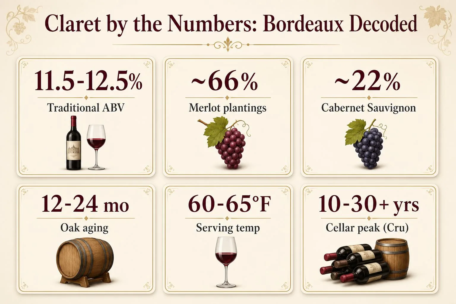 What Is A Claret Red Wine? 1 Claret by the Numbers: Bordeaux Decoded — key facts at a glance