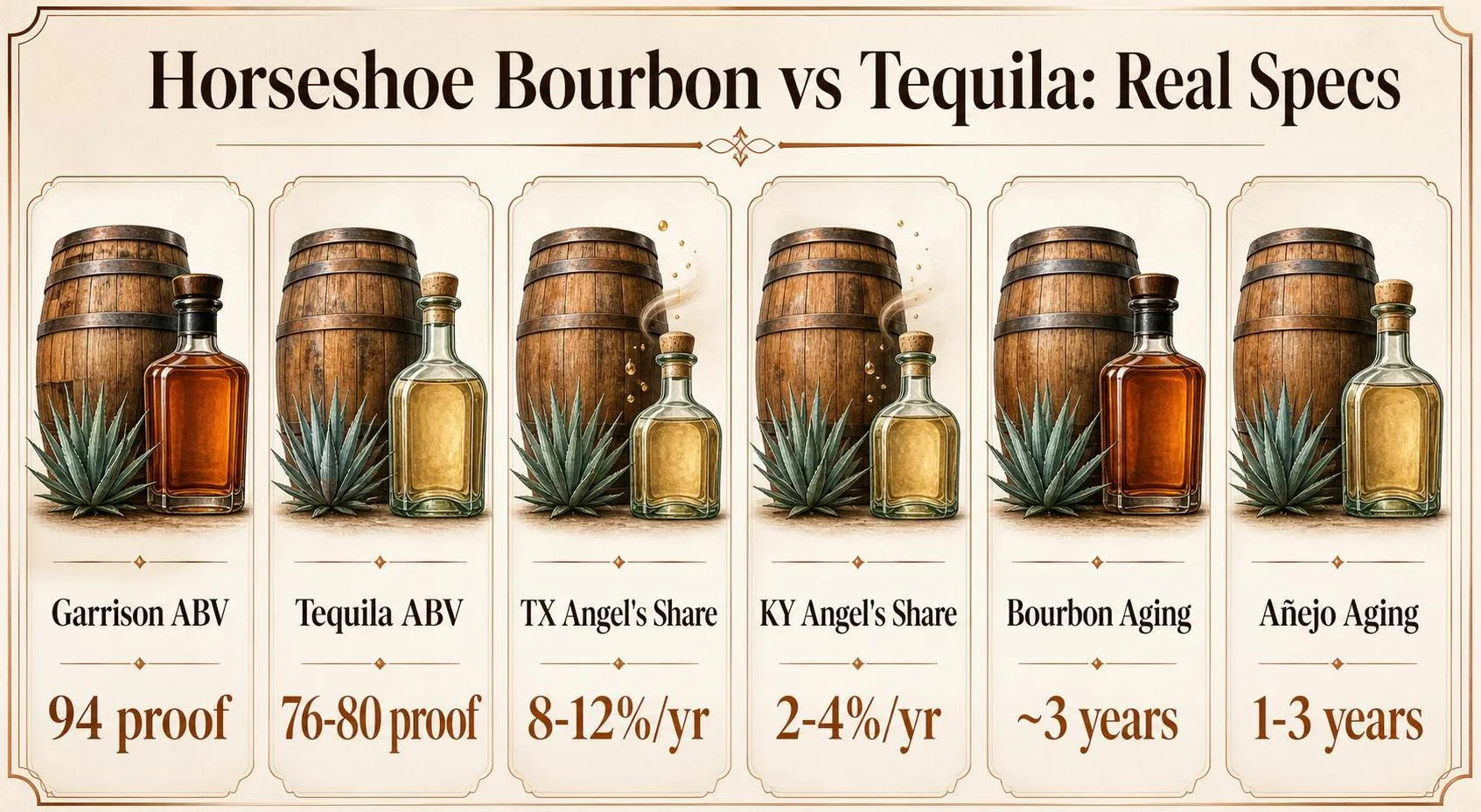 Horseshoe Bourbon vs Tequila: Real Specs — key facts at a glance