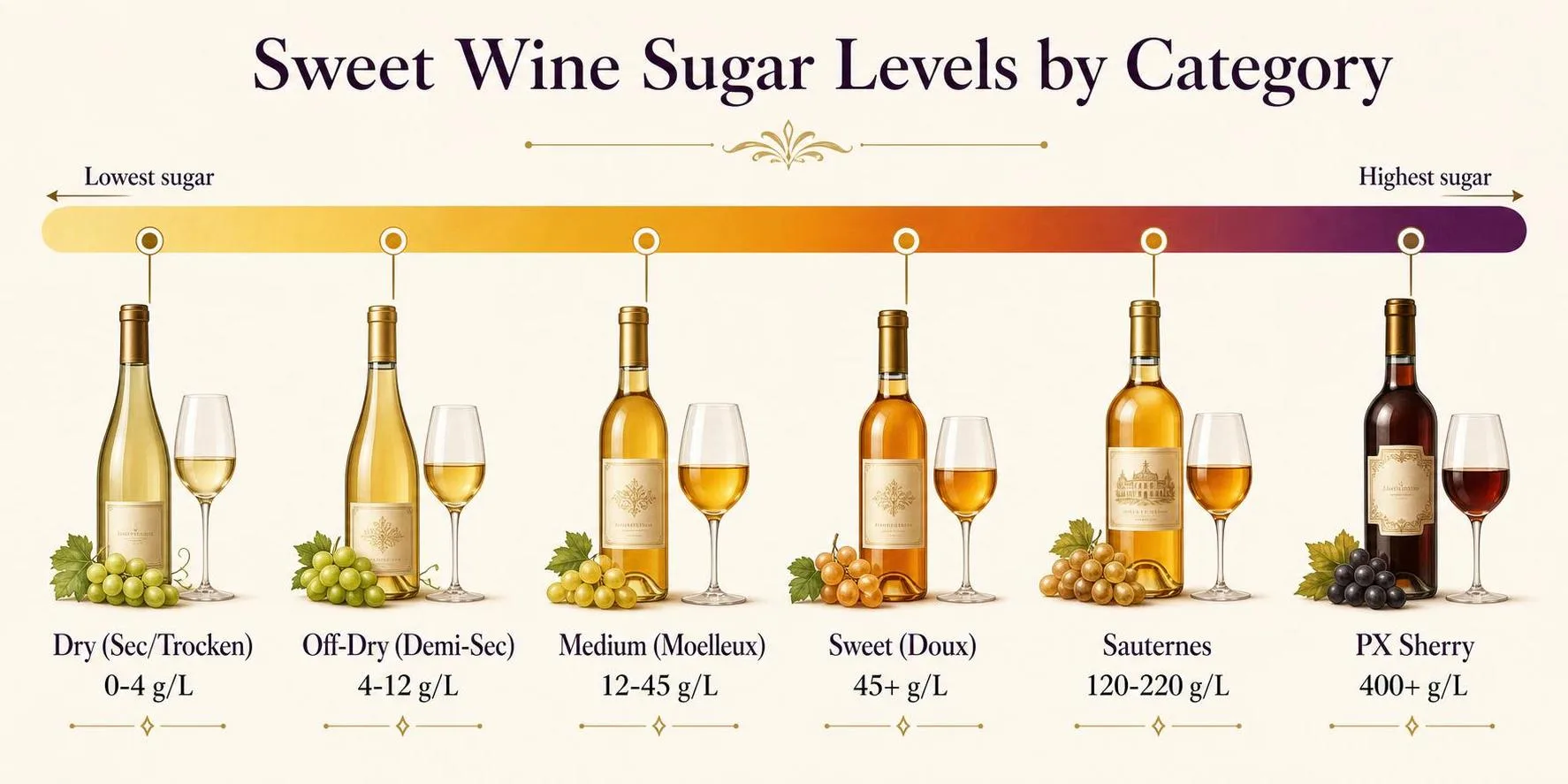 Sweet Wine Sugar Levels by Category — key facts at a glance