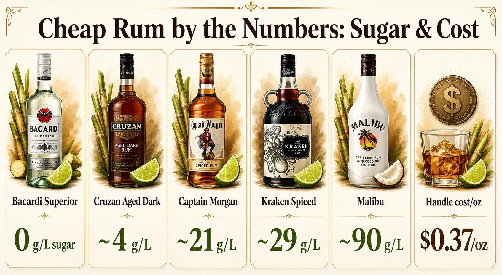What Is The Best Cheap Rum? Top 10 Best Cheap Rum 1 Cheap Rum by the Numbers: Sugar & Cost — key facts at a glance