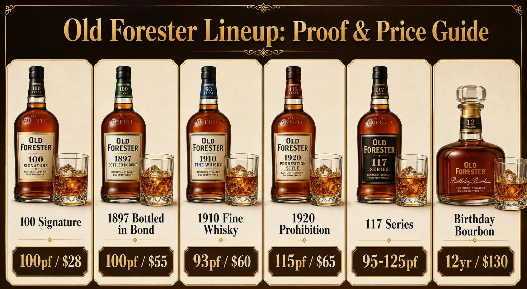 Old Forester Lineup: Proof & Price Guide — key facts at a glance