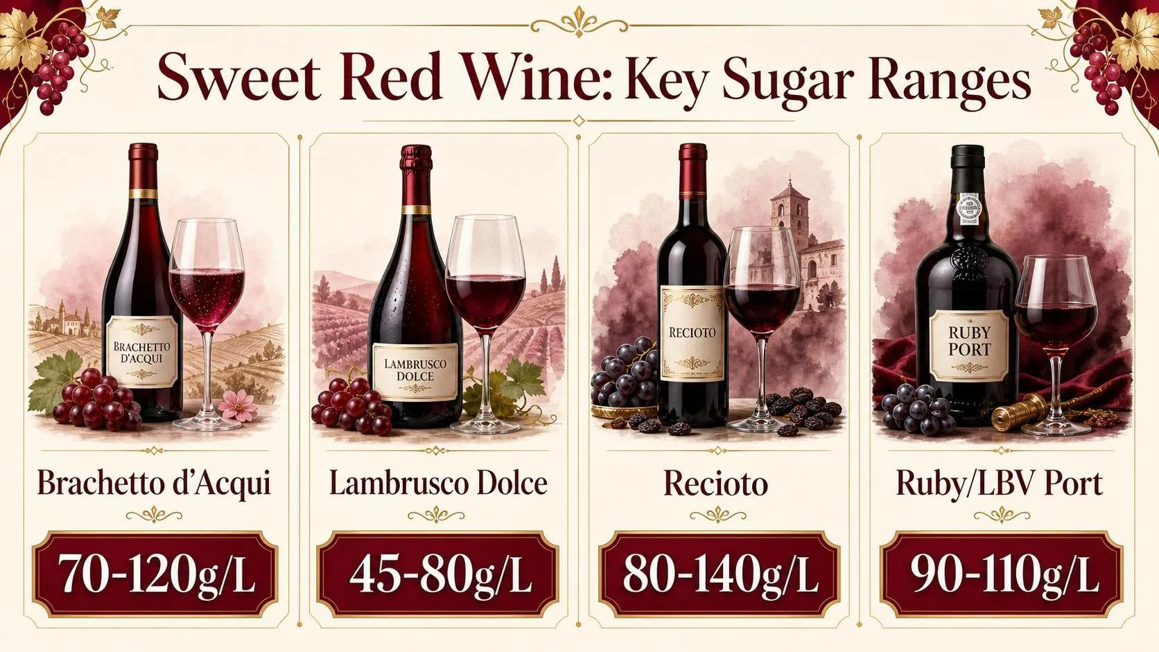 Sweet Red Wine: Key Sugar Ranges — key facts at a glance