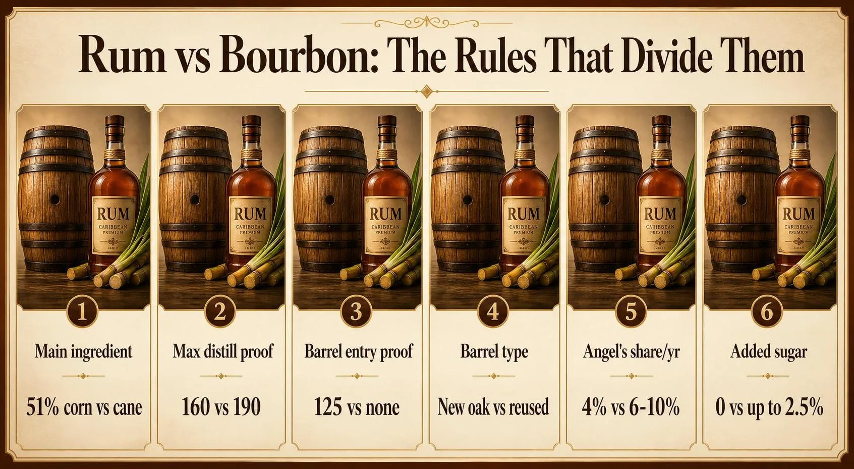 What Is The Difference Between Rum And Bourbon? 1 Rum vs Bourbon: The Rules That Divide Them — key facts at a glance