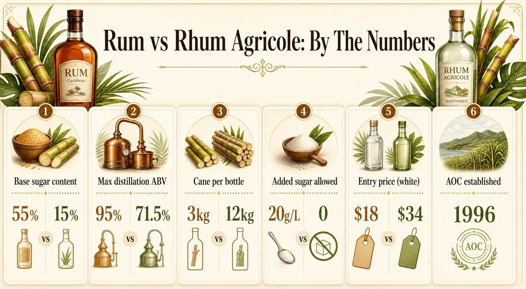 Rum vs Rhum Agricole: By The Numbers — key facts at a glance
