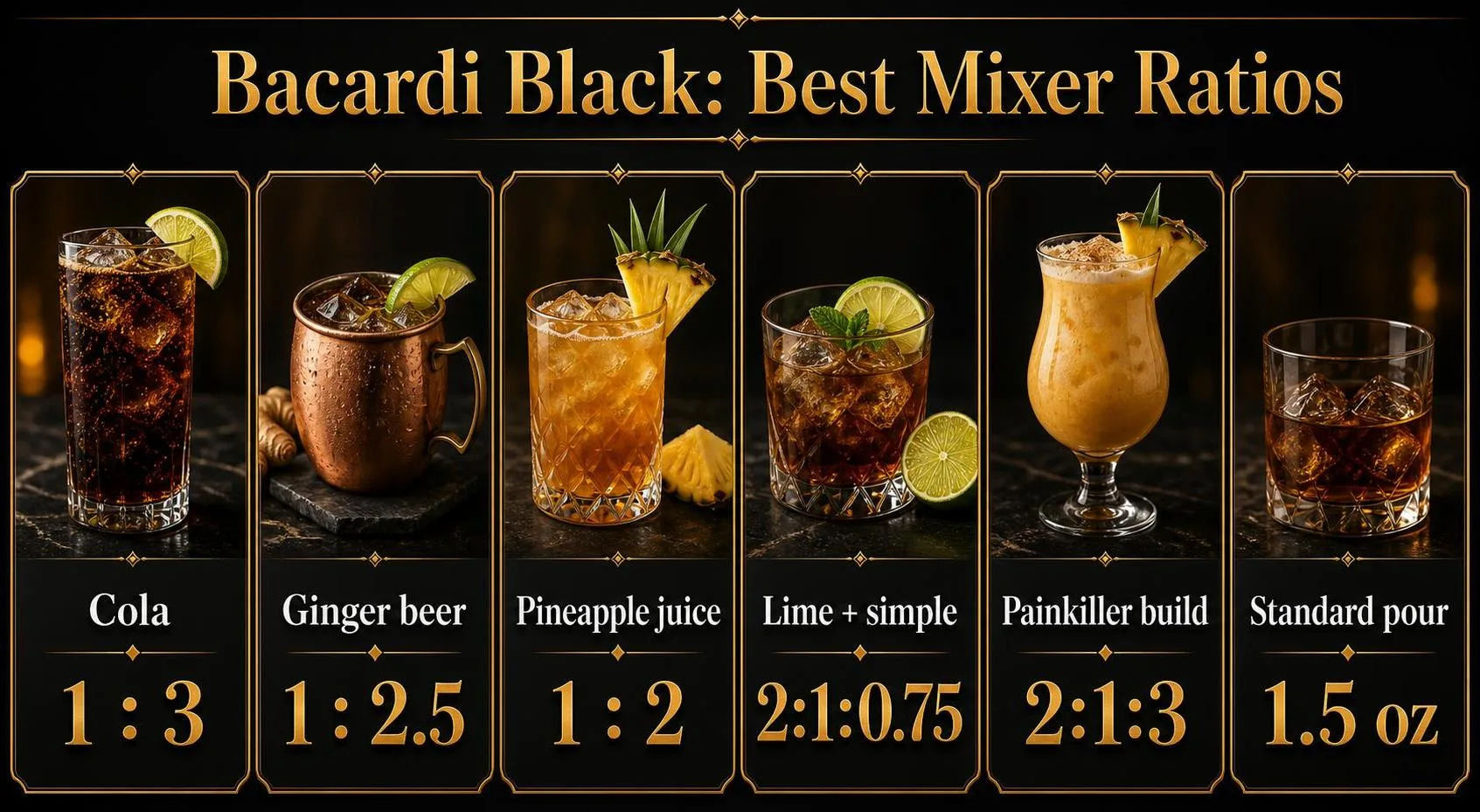 Bacardi Black: Best Mixer Ratios — key facts at a glance