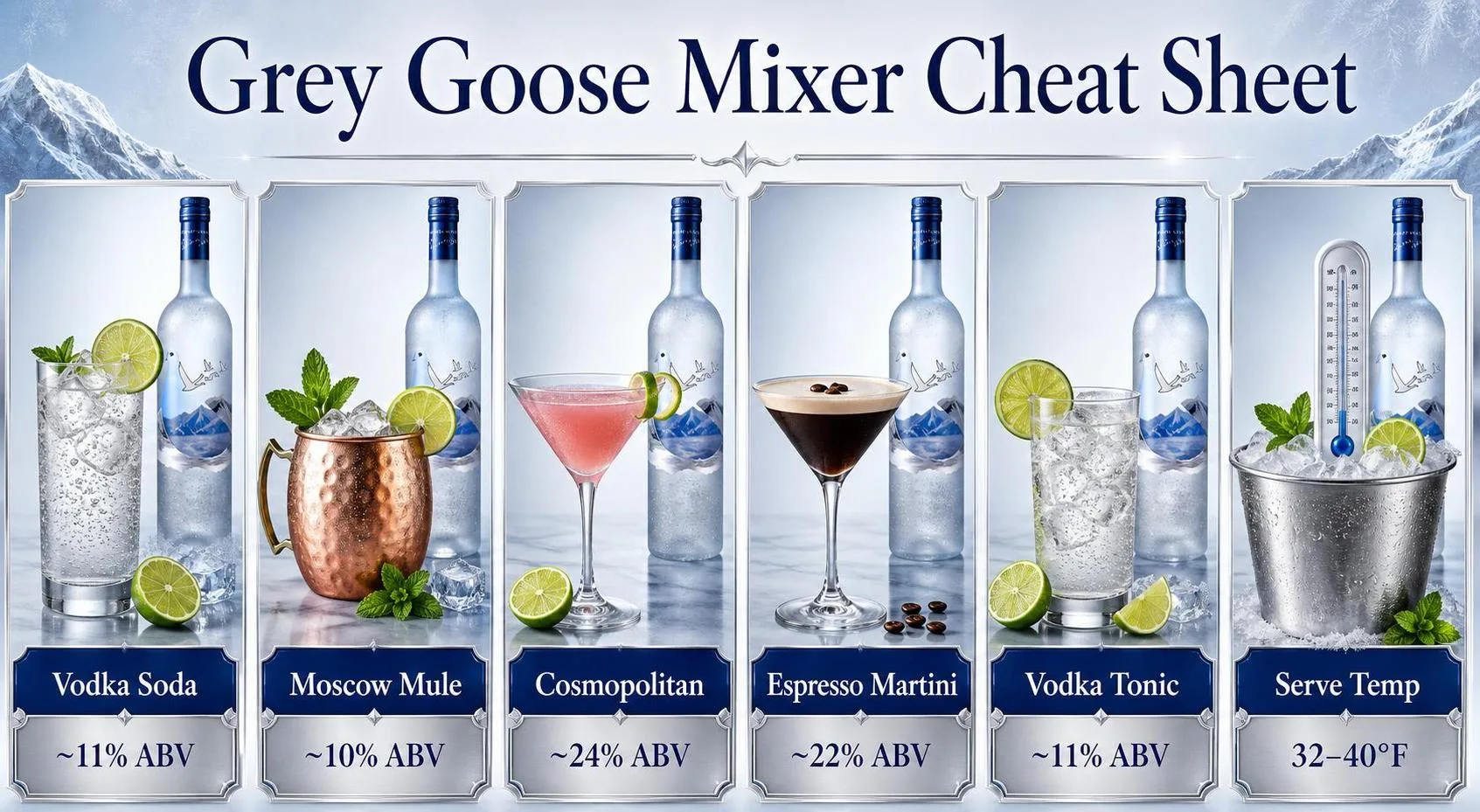 Grey Goose Mixer Cheat Sheet — key facts at a glance