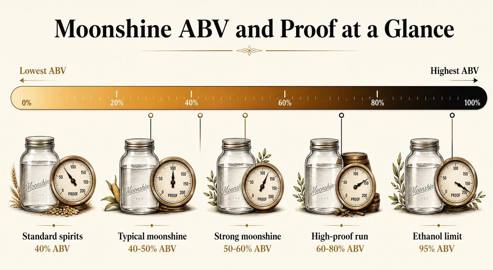 What Percent Alcohol Is Moonshine? 1 Moonshine ABV and Proof at a Glance — key facts at a glance