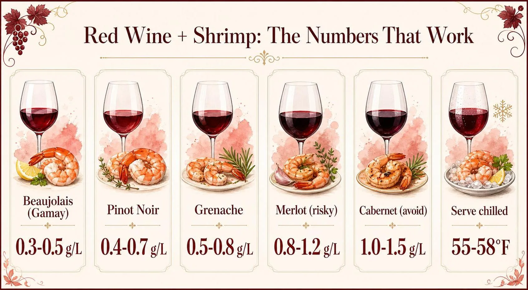 What Red Wine Goes With Shrimp? 1 Red Wine + Shrimp: The Numbers That Work — key facts at a glance