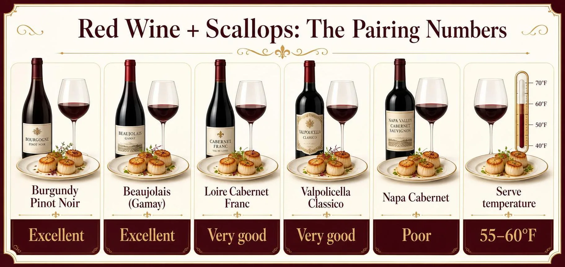 What Red Wine Pairs With Scallops? 1 Red Wine + Scallops: The Pairing Numbers — key facts at a glance