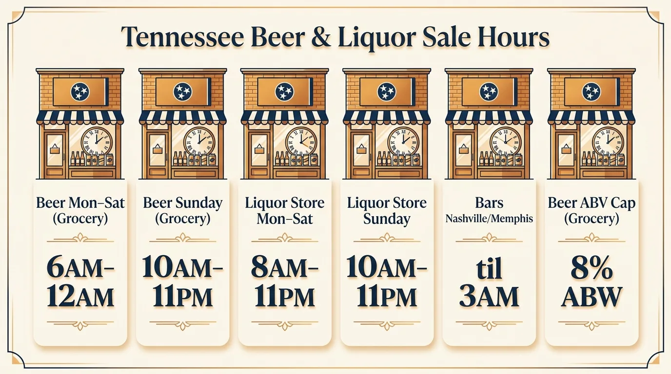 Tennessee Beer & Liquor Sale Hours — key facts at a glance