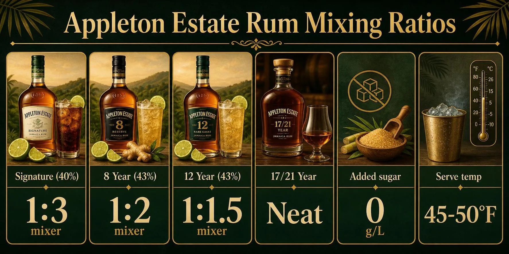 What To Mix With Appleton Estate Jamaica Rum? 1 Appleton Estate Rum Mixing Ratios — key facts at a glance