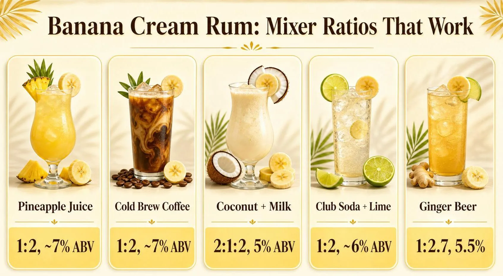 What To Mix With Banana Cream Rum? 1 Banana Cream Rum: Mixer Ratios That Work — key facts at a glance