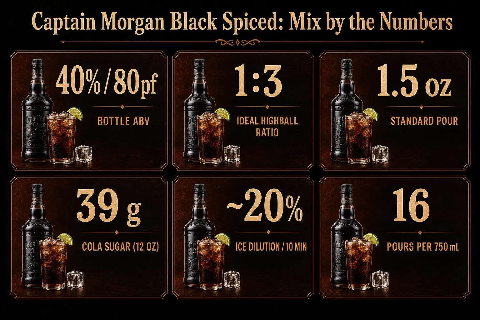 What To Mix With Captain Morgan Black Spiced Rum? 1 Captain Morgan Black Spiced: Mix by the Numbers — key facts at a glance
